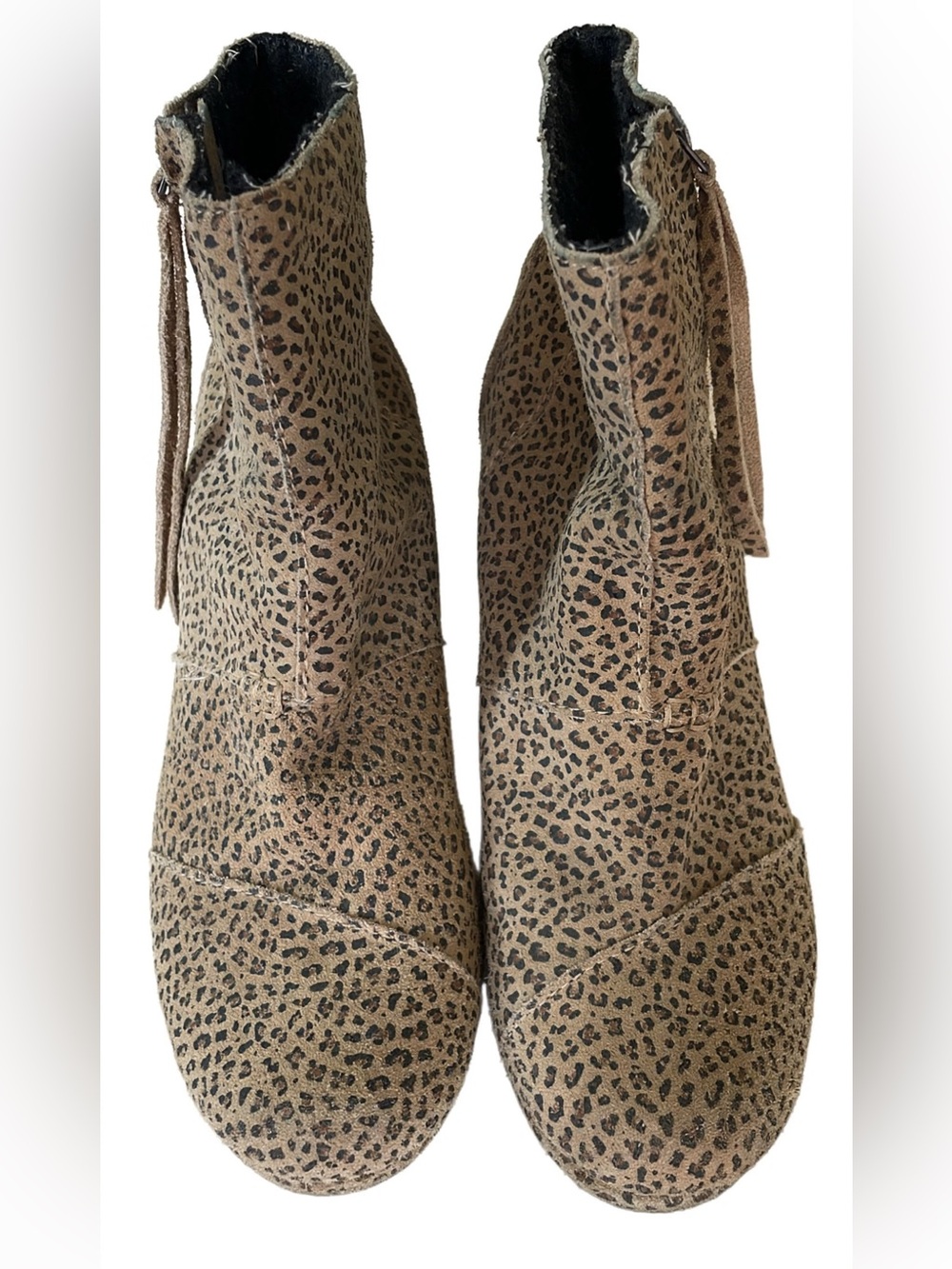 Toms Leopard Print Ankle Boots - Suede-Like Tan and Black